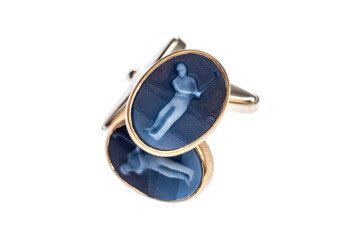 "Golfspieler" - Manschettenknöpfe mit handgeschnittener Gemme in Feingoldfassung