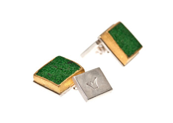 Manschettenknöpfe mit Uwaworit, Silber und Feingold