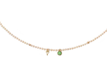 zarte Perlenkette mit Tsavorit und Filigran-Herz