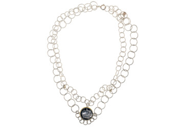 Ringkette Silber mit graviertem Bergkristall, 900er Gold Ringkette Silber mit graviertem Bergkristall, 900er Gold